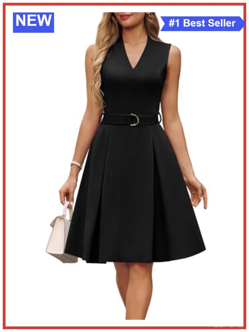 Fit and Flare Midi Work Dress with Belt 95% Polyester 5% Elastane